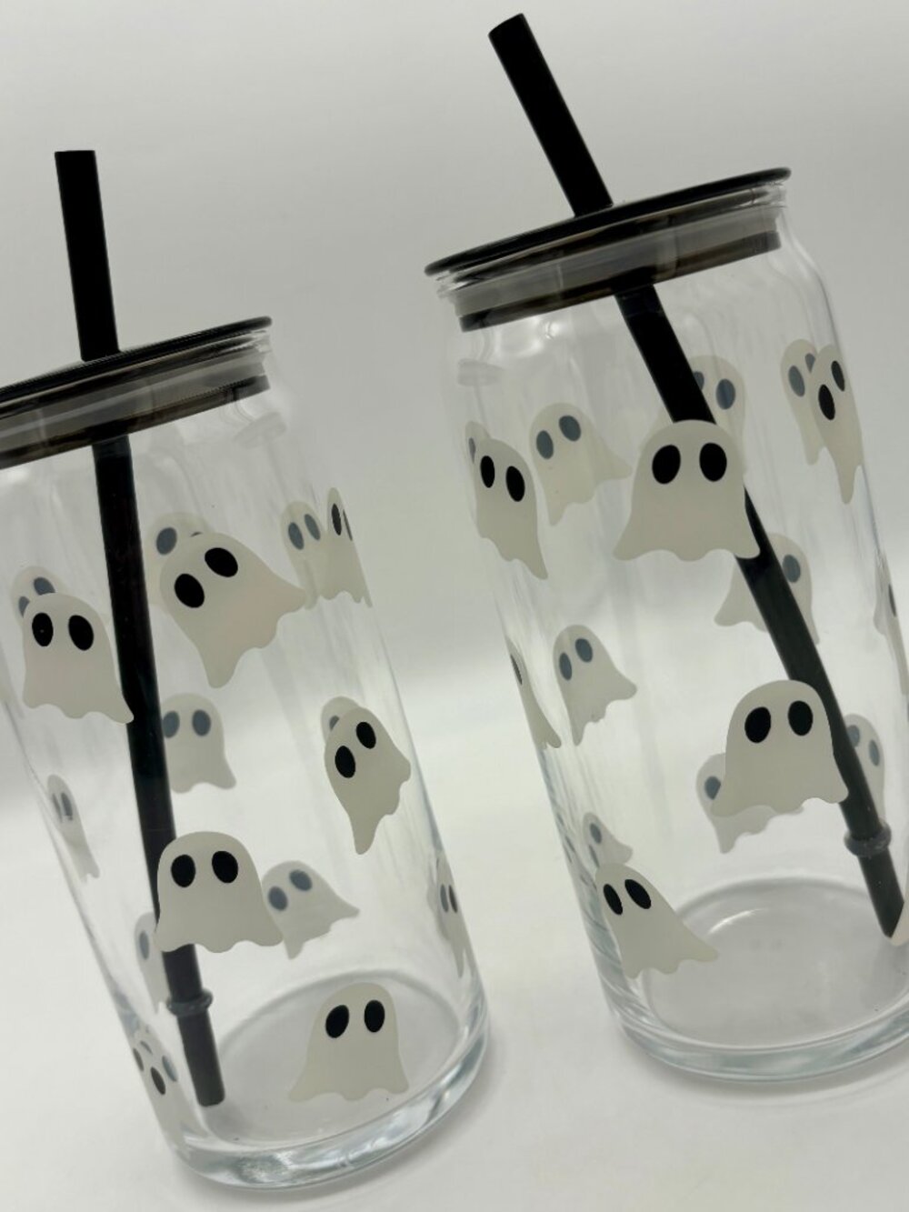 Way to Celebrate 20oz GHOST Halloween Glass Can Sipper Cup with Lid & Straw (x2)